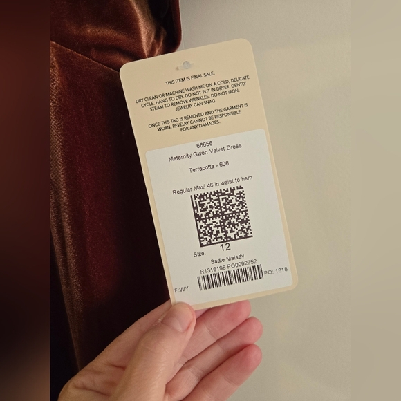 REVELRY NWT Maternity Gwen Velvet Dress in Terracotta | Size 12 - Picture 4 of 7